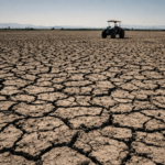 Campo seco y tractor solitario