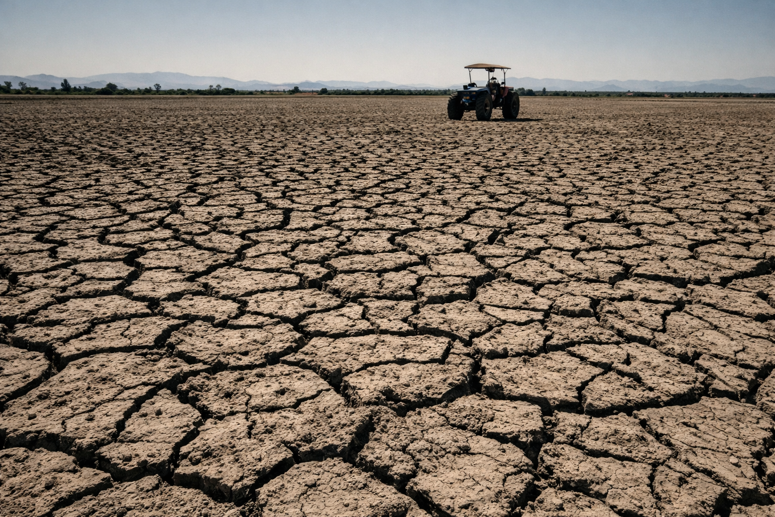 Campo seco y tractor solitario